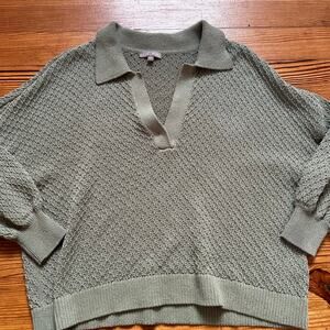 Lilla‎ P Sweater Womens Olive Green Loose Knit Polo Long Sleeve SIZE L